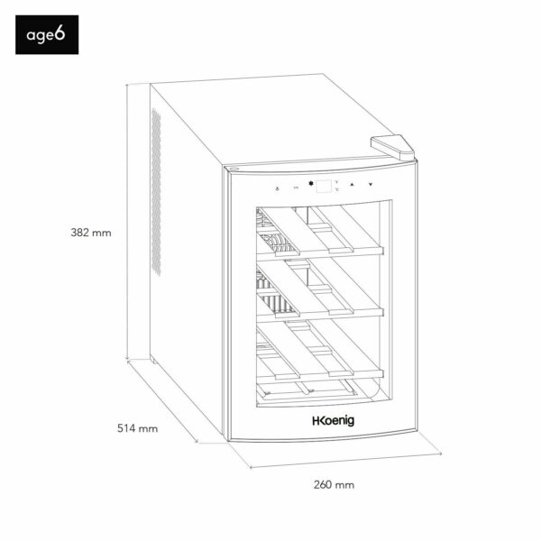 H.Koenig AGE6WV Cantinetta per 6 Bottiglie, 17L,3 ripiani, Temperatura 8-18°C