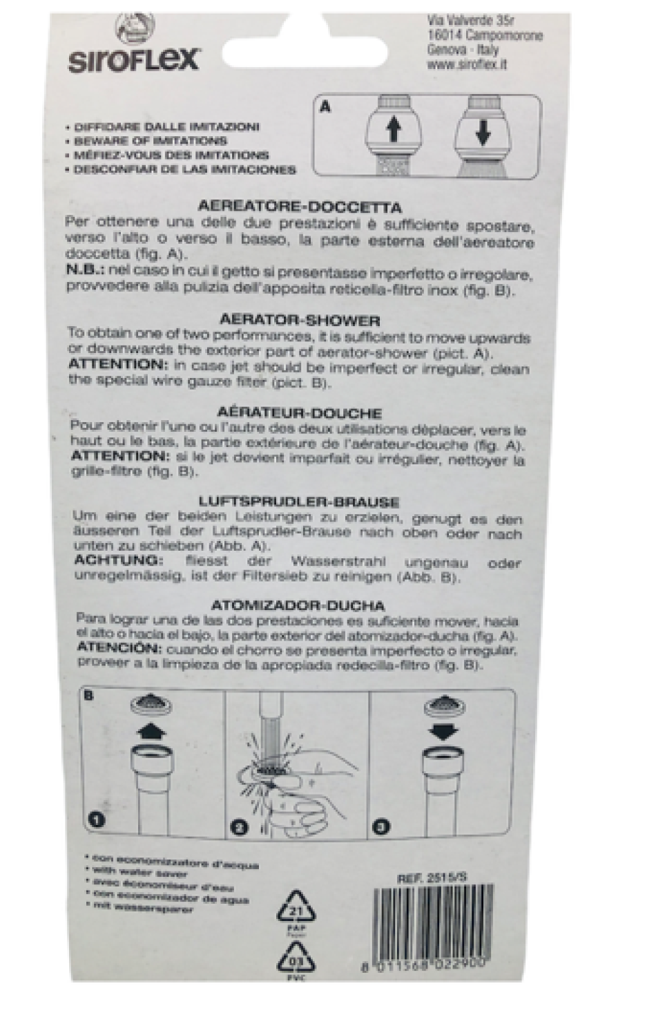 Rompigetto pieghevole con 2 getti d'acqua in Ottone cromato ghiera filetto 22x1