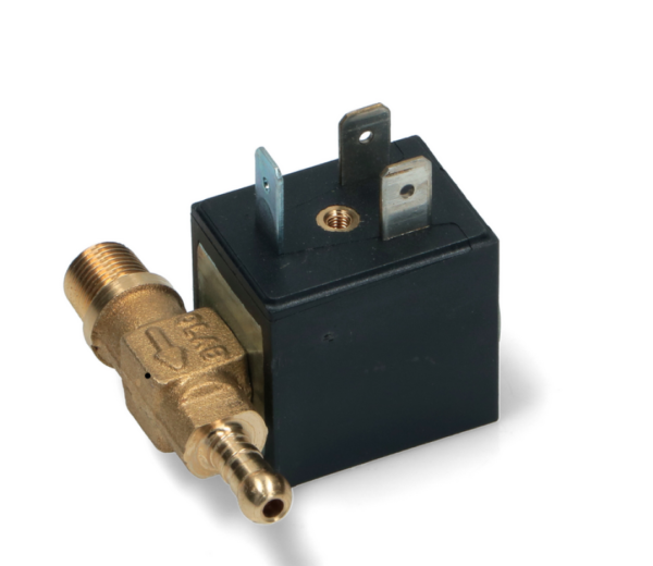 Elettrovalvola OLAB attacco maschio 1/8 picc. con portagomma 90° dritto 80° C