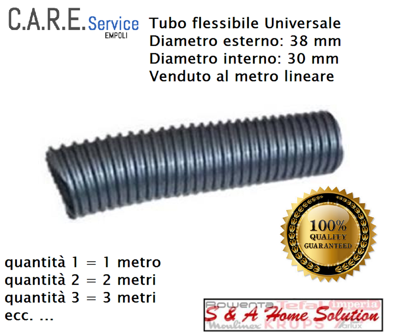 TUBO FLESSIBILE ASPIRAPOLVERE AL METRO. DIAMETRO ESTERNO 38 mm INTERNO 30  mm - C.A.R.E. Service Shop Online