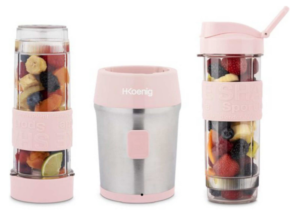 H.Koenig Mini Frullatore portatile SMOO12,Compatto 570ml,Senza BPA,4 Lame Inox