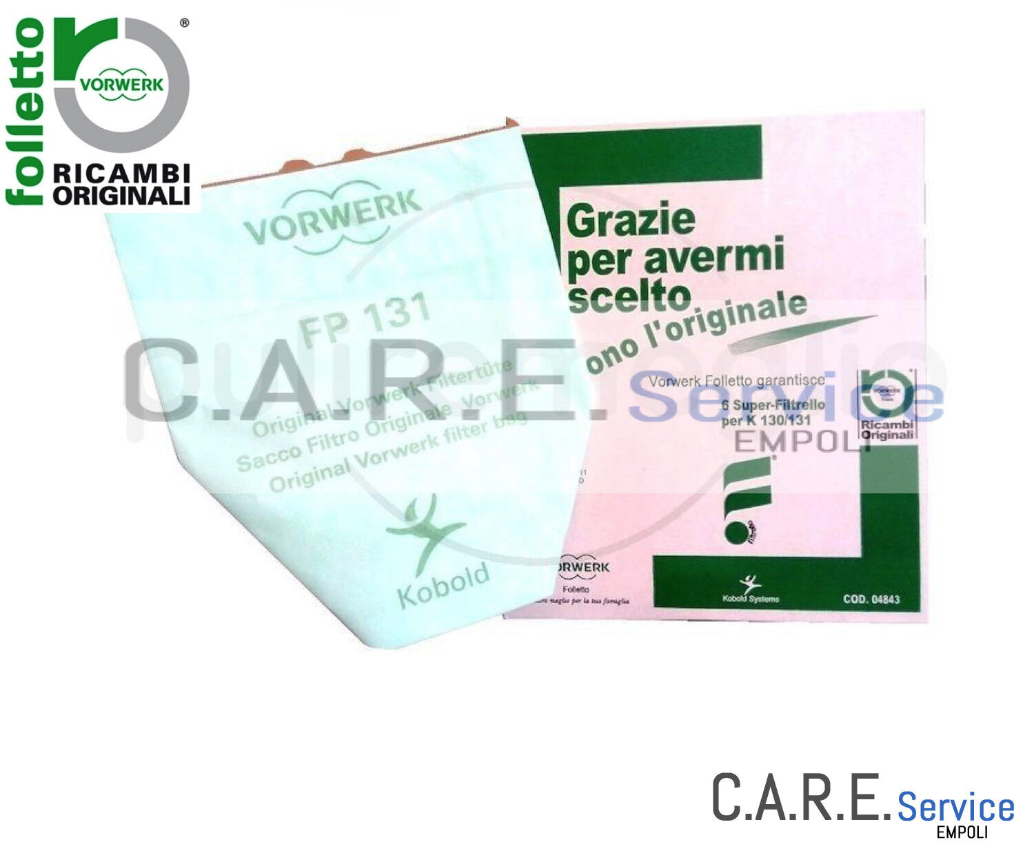 SACCHETTI SUPERFILTRELLO K130 K131 FOLLETTO VK 130 VK 131 ORIGINALE VORWERK  - C.A.R.E. Service Shop Online