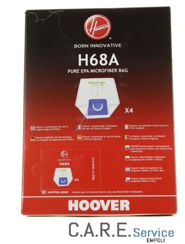 HOOVER H68 Sacchetti Aspirapolvere DIVA Pure Epa - Anti odour 35601148 4pz