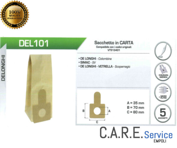 5 SACCHETTI  COLOMBINA DELONGHI XL500 XL600 XL700 XL700E NS 186