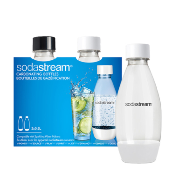 Bottiglie Soda stream in PET  0,5 litri bianco e nero kit da 2 pezzi