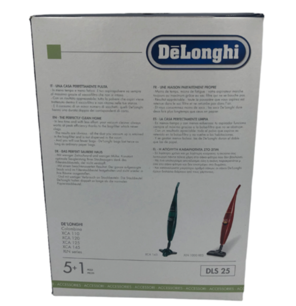 DE LONGHI 5 SACCHETTI SCOPA XCA - XLN - DLS25 IN MICROFIBRA +1 FILTRO ARIA