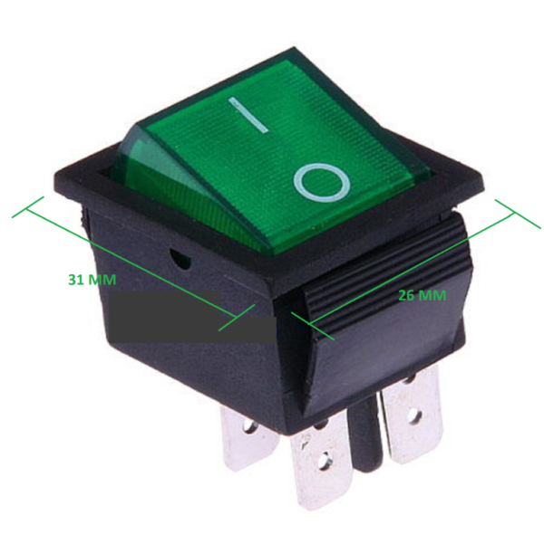 Interruttore a bilanciere Bipolare Luminoso On/Off 31 x 26 mm 250V MAX 16A