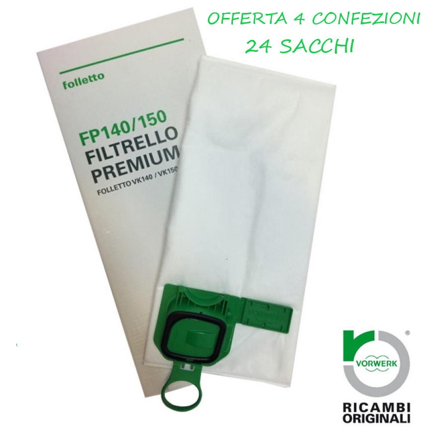 24 Sacchetti Folletto VK140 VK150 Originali Vorwerk Filtrello Premium  FP140/150 - C.A.R.E. Service Shop Online