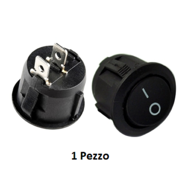 Interruttore 0-1 di colore nero tondo di diametro 20mm 6A 250V 2 faston 4,8mm