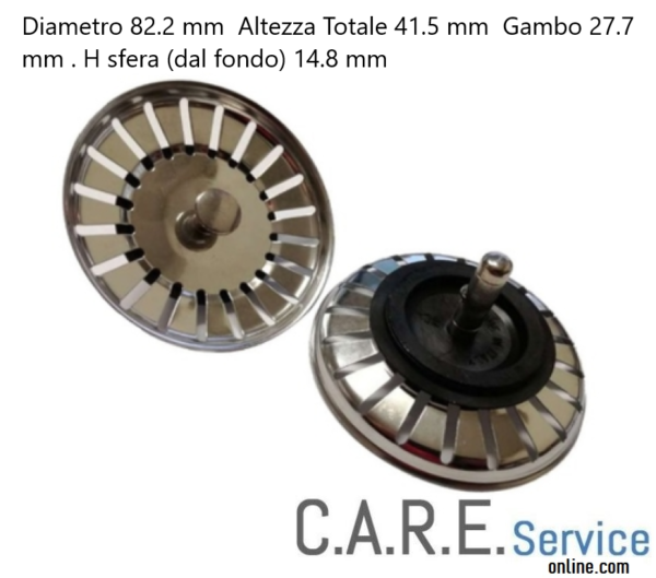 SMEG TAPPO FILTRO LAVELLO DIAMETRO 82.2 mm. ALTEZZA SFERA mm.14.8 - COMPATIBILE