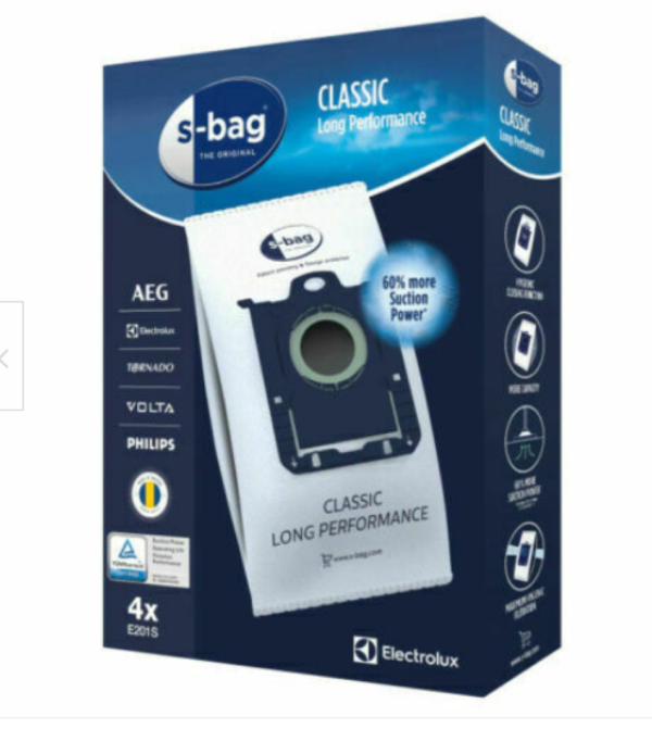 CONFEZIONE 4 SACCHETTI S-BAG ASPIRAPOLVERE ORIGINALE ELECTROLUX PHILIPS E201S