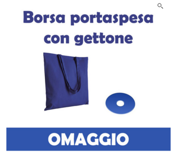 Carrello porta spesa, in omaggio, una borsa portaspesa e gettone carrello. 50 lt