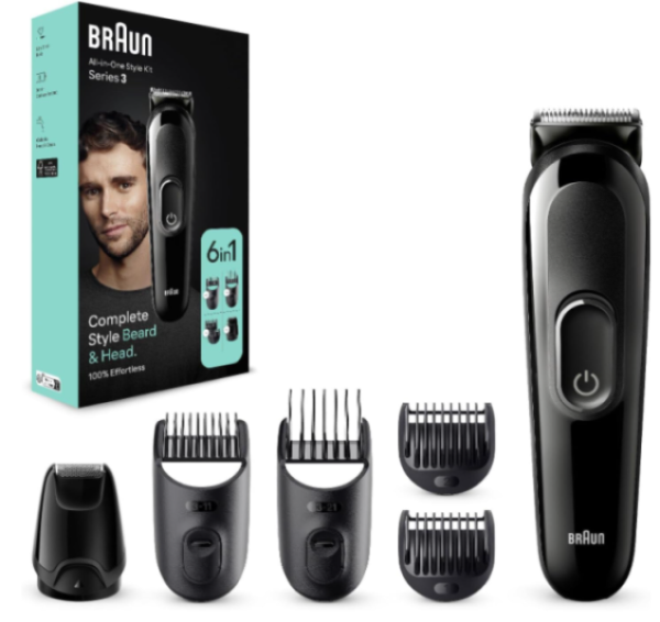 Braun Regolabarba Tagliacapelli Uomo, Rasoio Elettrico Barba e Capelli, 6-In-1 Styling Kit Ideale Per Barba e Capelli