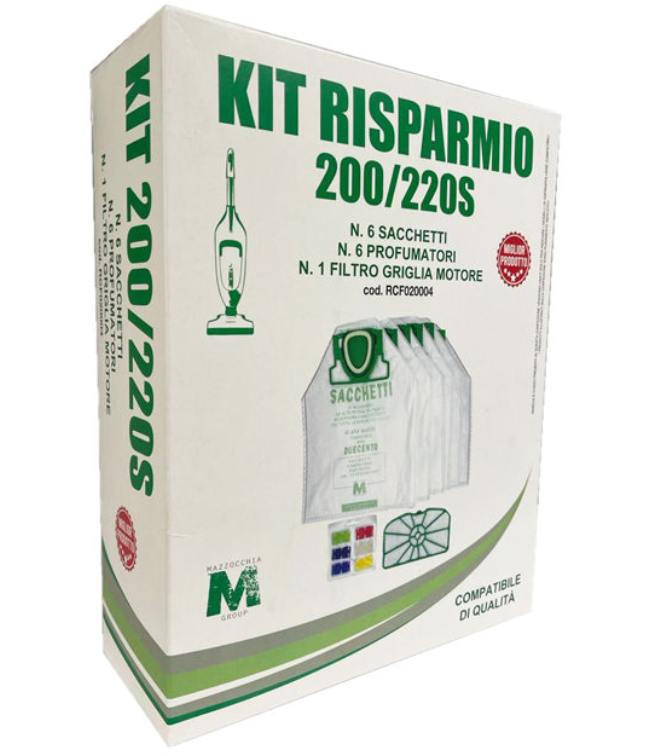 SACCHETTI PER FOLLETTO VK200 E VK200S ADATTABILI KIT RISPARMIO CON FILTRO E PROFUMI
