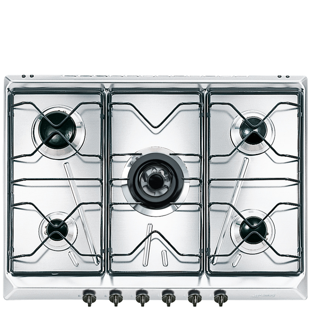 SMEG PS76 Piano di cottura tradizionale a 5 fuochi da 70/75 cm in acciaio inox